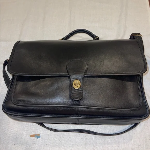 Vintage Coach Smooth Black Leather Metropolitan Briefcase Adj Strap 1133-311 OBO - Picture 3 of 16